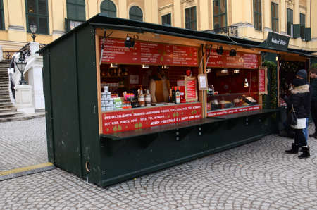 Christmas Market stall, Vienna, Austria. Arts and crafts, and some food products, for sale on a market during the winter period leading up to Christmasのeditorial素材