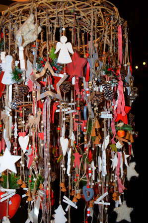 Christmas Market products, Vienna. Arts and crafts, and some food products, for sale on a market during the winter period leading up to Christmasの写真素材