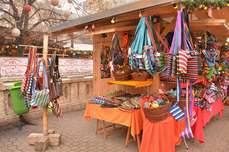 Christmas market products. Arts and crafts, and some food products, for sale on a market during the winter period leading up to Christmas, Budapest, Hungaryのeditorial素材
