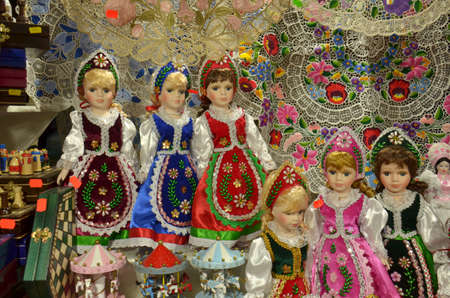 Christmas market products. Arts and crafts, and some food products, for sale on a market during the winter period leading up to Christmas, Budapest, Hungaryのeditorial素材