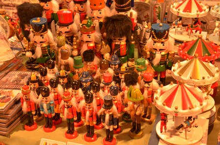 Christmas market products. Arts and crafts, and some food products, for sale on a market during the winter period leading up to Christmas, Budapest, Hungaryのeditorial素材