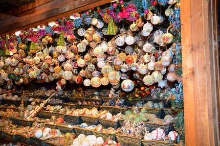 Christmas Market products, Vienna. Arts and crafts, and some food products, for sale on a market during the winter period leading up to Christmasの写真素材