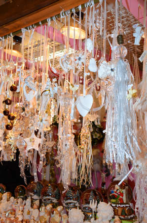 Christmas Market products, Vienna. Arts and crafts, and some food products, for sale on a market during the winter period leading up to Christmasの写真素材
