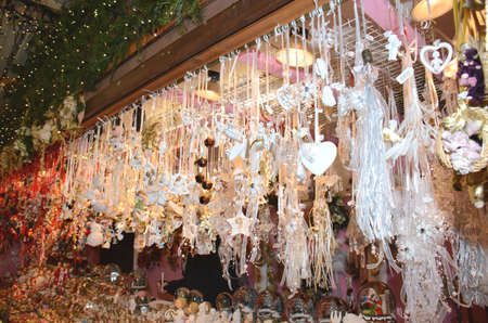 Christmas Market products, Vienna. Arts and crafts, and some food products, for sale on a market during the winter period leading up to Christmasの写真素材