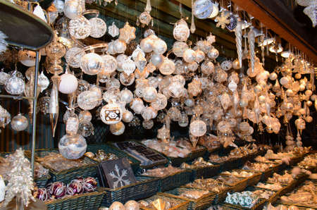 Christmas Market products, Vienna. Arts and crafts, and some food products, for sale on a market during the winter period leading up to Christmasの写真素材