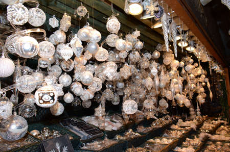 Christmas Market products, Vienna. Arts and crafts, and some food products, for sale on a market during the winter period leading up to Christmasの写真素材
