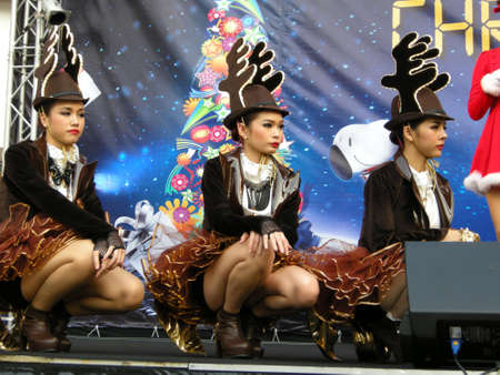 Christmas pageant actors, All dressed up to perform in a Christmas pageant here in Pattaya, Thailand, a predominantly Buddhist countryのeditorial素材