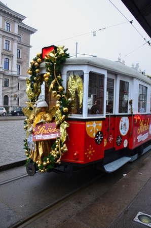 Decorated Tram, Vienna, Austria. All dressed up for Christmas, this tram tours the city with Santa on board, Vienna, Austriaのeditorial素材