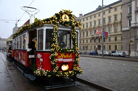Decorated Tram, Vienna, Austria. All dressed up for Christmas, this tram tours the city with Santa on board, Vienna, Austriaのeditorial素材