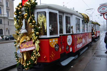 Decorated Tram, Vienna, Austria. All dressed up for Christmas, this tram tours the city with Santa on board, Vienna, Austriaのeditorial素材