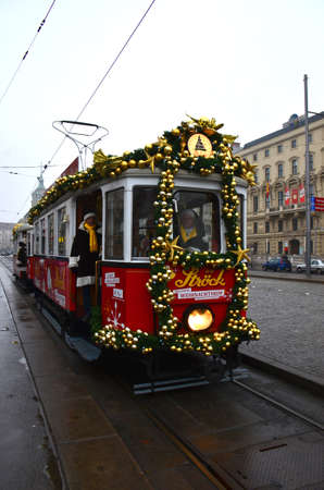 Decorated Tram, Vienna, Austria. All dressed up for Christmas, this tram tours the city with Santa on board, Vienna, Austriaのeditorial素材