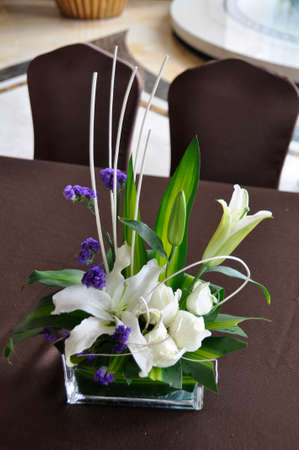 Floral Table centre piece. A colourful table decoration in this restaurant, Cheng Du, Chinaの写真素材
