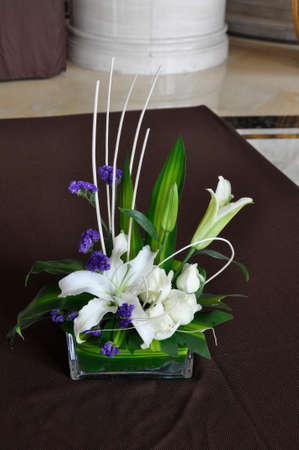Floral Table centre piece. A colourful table decoration in this restaurant, Cheng Du, Chinaの写真素材
