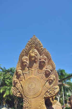 A Naga in Siem Reap. A Naga is a mythical semi divine being, half human and half cobra in the religions of Buddhism, Hinduism and Jainismの写真素材