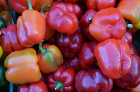 Peppers. For sale on a fruits and vegetables market in the streets of Vienna, Austriaの写真素材
