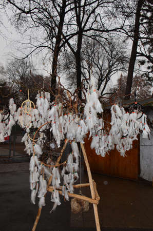 Christmas Market products, Vienna. Arts and crafts, and some food products, for sale on a market during the winter period leading up to Christmasの写真素材