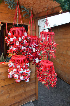 Christmas Market products, Vienna. Arts and crafts, and some food products, for sale on a market during the winter period leading up to Christmasの写真素材