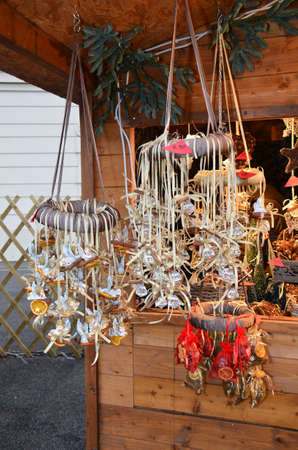 Christmas Market products, Vienna. Arts and crafts, and some food products, for sale on a market during the winter period leading up to Christmasの写真素材