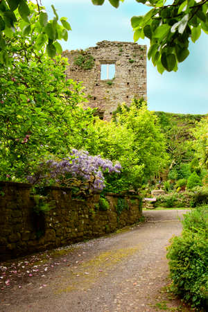Usk castle. A Medieval castle circa 1138, still partially intact after centuries of European weather, here in Monmouthshire, Walesのeditorial素材