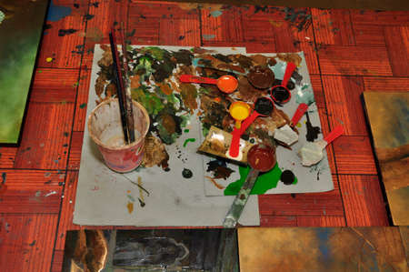 Artist's palette. A spectrum of colours ready to paint a masterpiece here in a craft community in SiemReap, Cambodiaの写真素材