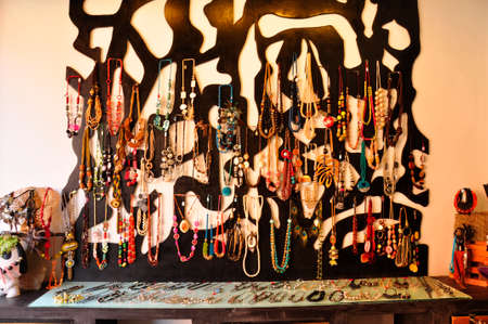 Colourfully crafted jewelry on display and for sale in a shop here in Siem Reap, Cambodiaの写真素材