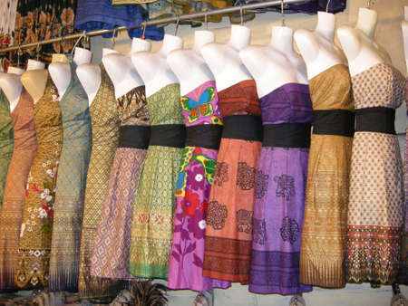 Colourful clothes on display and for sale in a shop here in Siem Reap, Cambodiaの写真素材