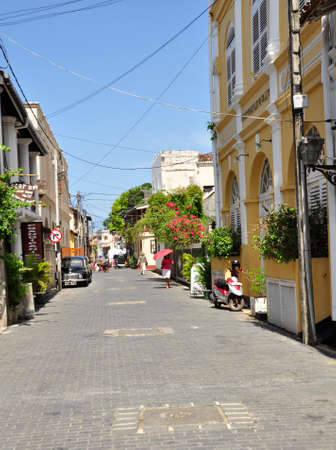 Galle Street. Streets and historical buildings here in the town of Galle on the southern coast of Sri Lankaのeditorial素材