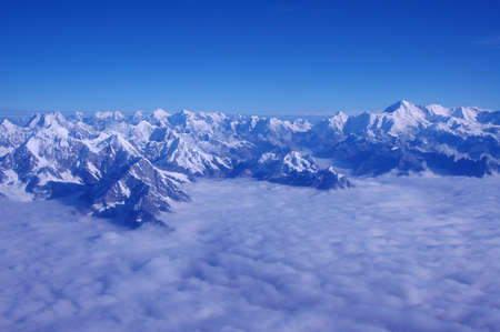 The worldâs highest mountains photographed here from an aircraft flying at 25,000 feet of Altitude, Nepalの写真素材