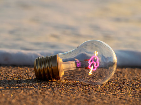 Light bulb on the beach in the evening. Conceptual image.の写真素材