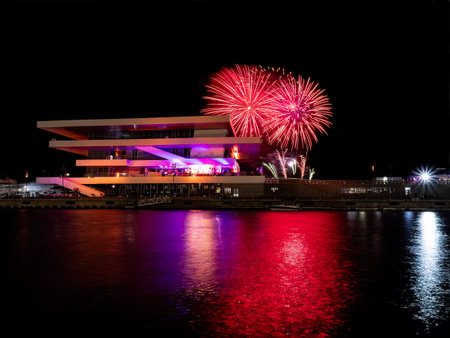 Fireworks display at Marina Bay, Miami, Florida, USA.