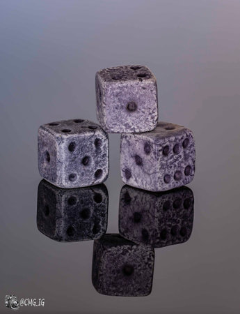Three black dice with reflection on gray background. 3D illustration.
