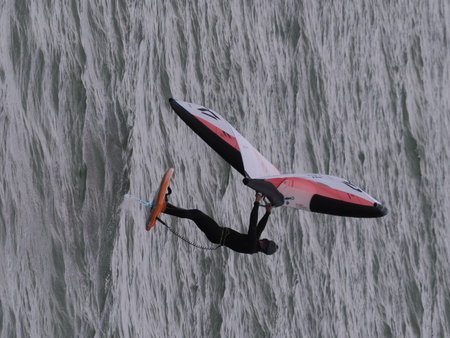 Kitesurfer in action at the Black Sea, Russia.