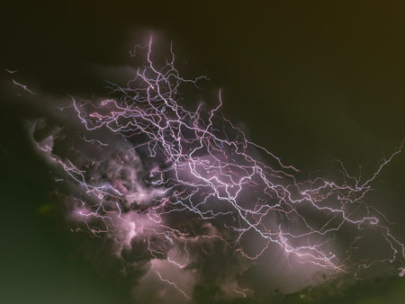Lightning in the night sky. Abstract background. 3D rendering