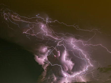Lightning strikes in the night sky, thunderstorm and thunderstorm