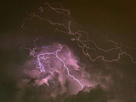 Lightning in the night sky, thunderstorm, lightning strike.