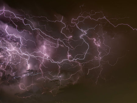 Lightning in the dark stormy sky.の写真素材