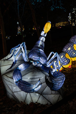 Night view of the illuminated giant scorpion.