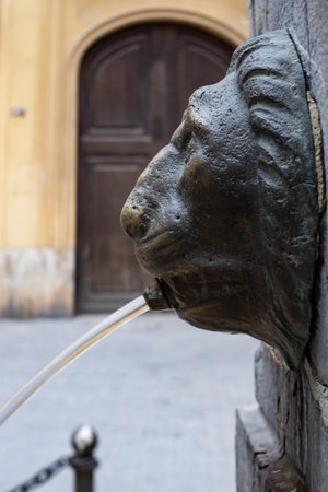 Detail of a fountain in the old town of Rome, Italyの写真素材