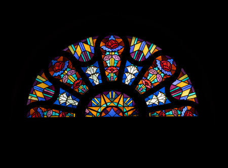 Stained glass window in the church. Illustration on black background.