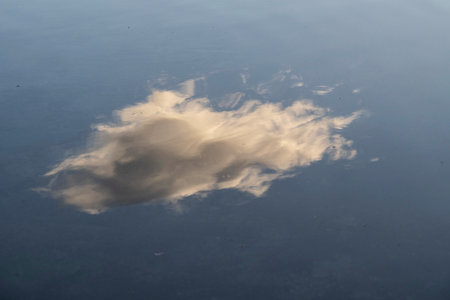 Clouds reflected in the water surface. Reflection of clouds in the water.