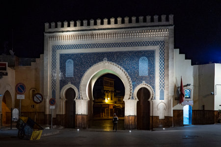 The entrance gate to the Madrasah in Fez, Moroccoの写真素材