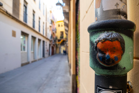 Street lamp in the old town of Girona, Catalonia, Spainの写真素材