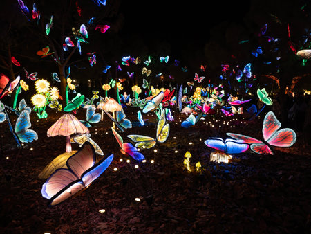 Lantern Festival in Chiangmai, Thailand. The lanterns are decorated with butterflies.の写真素材