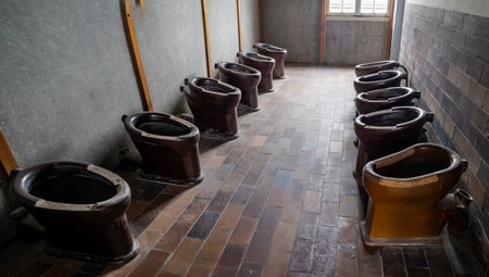 Interior of a public toilet in the old city of Lviv, Ukraineの写真素材