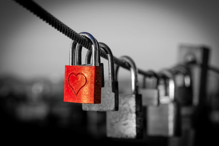 Padlock with heart shape on it. Love concept. Valentine's Day.の写真素材