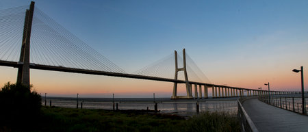 Vasco da Gama bridge at sunset, Lisbon, Portugal