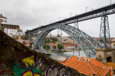Dom Luis I Bridge in Porto, Portugal. Dom Luis I Bridge is one of the oldest bridges in Europe.