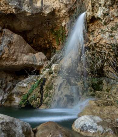 Waterfall in the mountains of Crete, Greece. Waterfall in the mountains.の写真素材