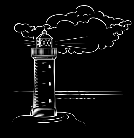 lighthouse at night with a big cloud, drawn のイラスト素材