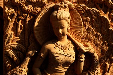 Thai lady carved in stone, Pattaya, Thailand.